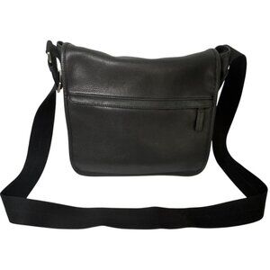 Coach Black Leather Crossbody Messenger Bag With Adjustable Strap & Zip Pocket